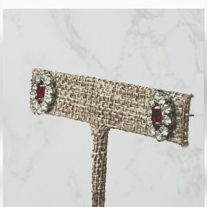 VINTAGE Gemstone & Rhinestone Marquis Pierced Earrings